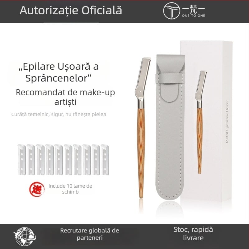 Yifan One Trimmer pentru sprâncene cu mâner din lemn, lamă din oțel, marcă privată autorizată
