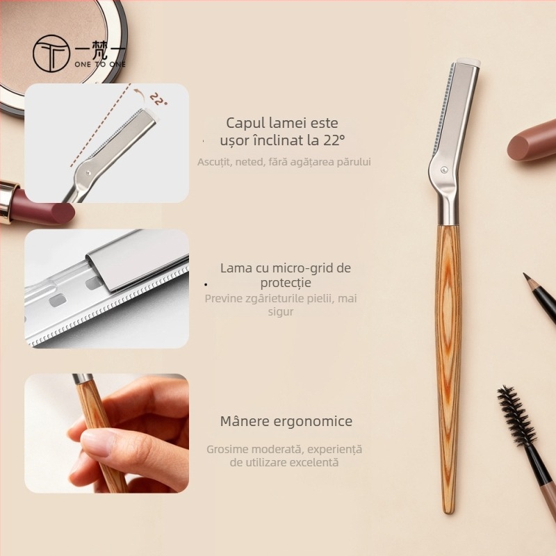 Yifan One Trimmer pentru sprâncene cu mâner din lemn, lamă din oțel, marcă privată autorizată