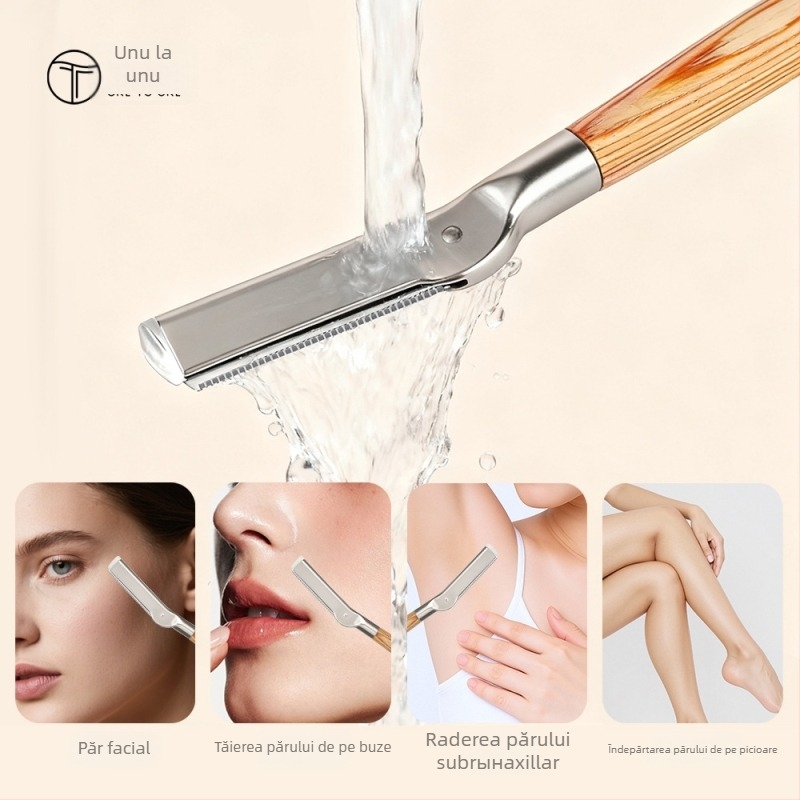 Yifan One Trimmer pentru sprâncene cu mâner din lemn, lamă din oțel, marcă privată autorizată