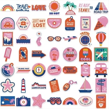 50 autocolante graffiti de călătorie – impermeabile, pentru caiete, husă de telefon și bagaje, DIY (Brand: Coating the Crow)