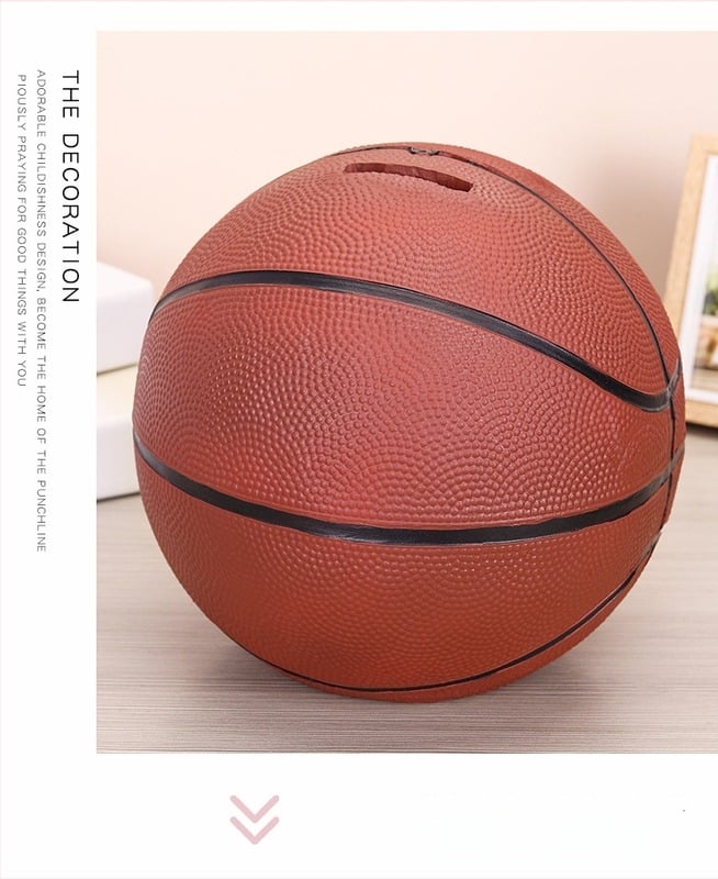 Pușculiță în formă de minge de baschet — rășină, decor de birou, stil modern, cadou