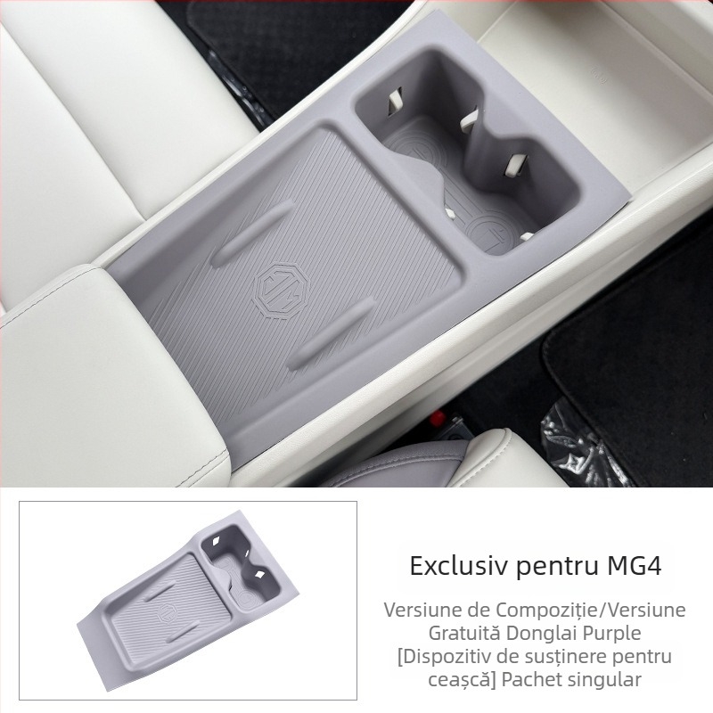 MG4 Kit interior de modificare: capac de protecție pentru suportul de pahare cu încărcare wireless, plăcuță din silicon integrată pentru consola centrală, TPES material