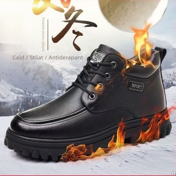Ghete de iarnă pentru bărbați, bocanci din piele, înălțime mare, căptușeală din pluș, partea superioară din piele split, talpă TPR vulcanizată, anti-derapare