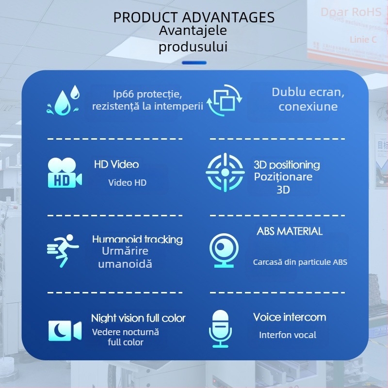 Cameră IP cu senzori duali de 3MP, rezoluție 2304x1296, viziune de noapte 0.01 lux, lentile duale de 4.0 mm