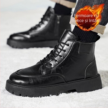 Botine Martin pentru bărbați - Casual mid-top, vârf rotund, PU partea superioară, înălțime medie a gleznelor, toc 3-5 cm