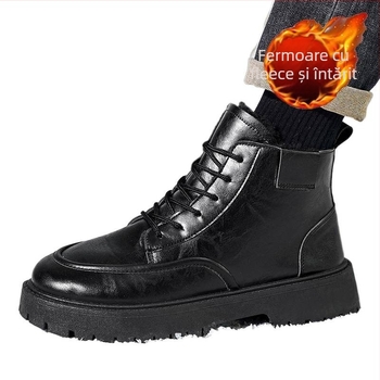 Botine Martin pentru bărbați - Casual mid-top, vârf rotund, PU partea superioară, înălțime medie a gleznelor, toc 3-5 cm