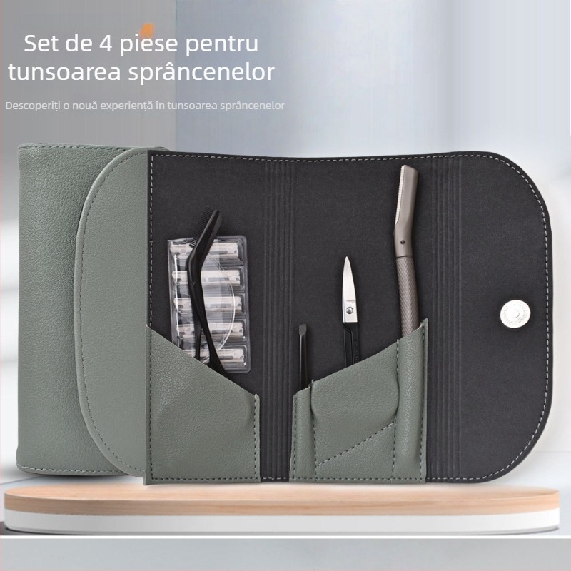 Set de îngrijire a sprâncenelor din oțel inoxidabil, 4 piese: lamă pentru sprânene, pensetă și foarfece pentru sprânene; sigur pentru începători