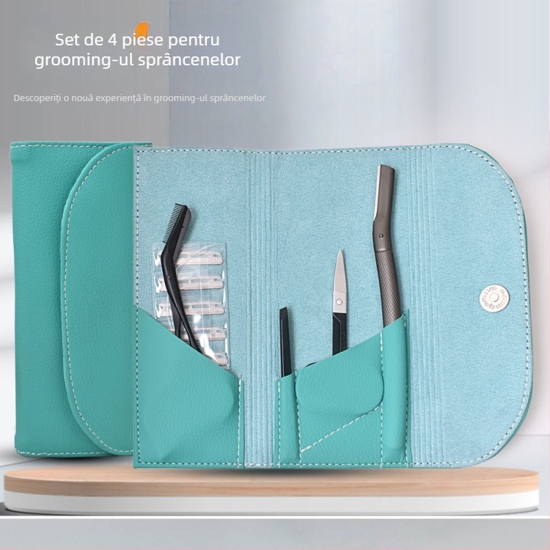 Set de îngrijire a sprâncenelor din oțel inoxidabil, 4 piese: lamă pentru sprânene, pensetă și foarfece pentru sprânene; sigur pentru începători