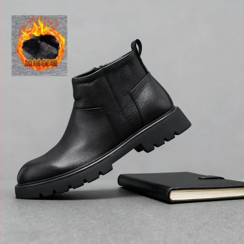 Pantofi Chelsea pentru bărbați din piele de vită de primă mână, cu înălțime medie a gleznei, fermoar lateral, talpă din spumă de cauciuc, toc mediu (3-5 cm)