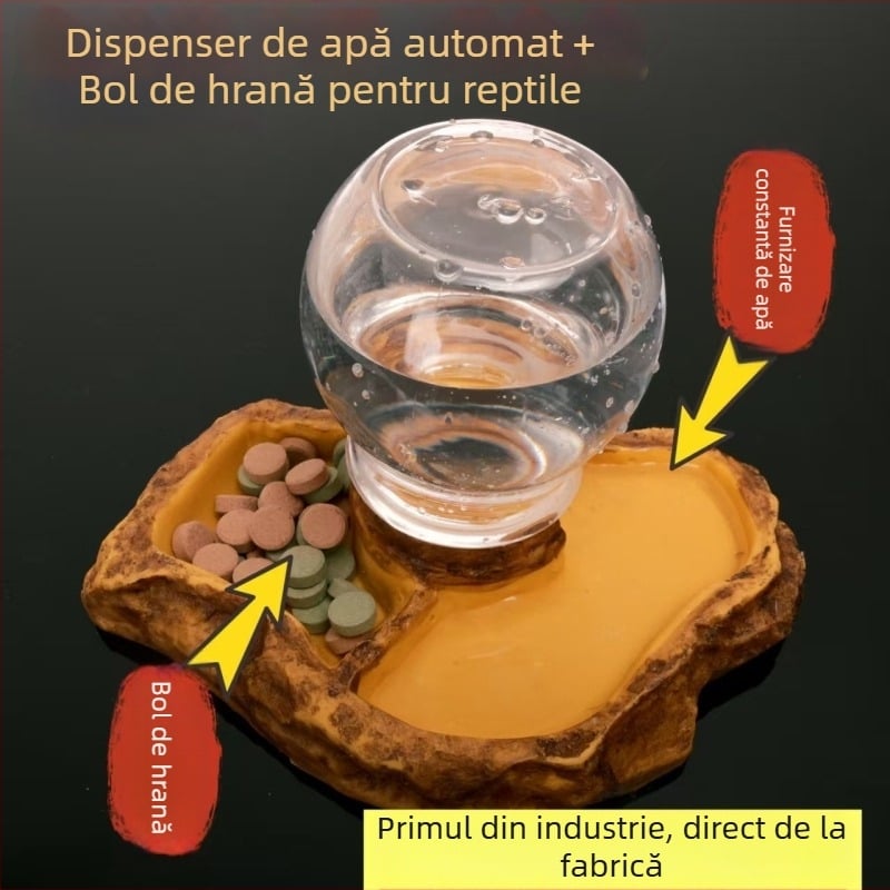 Vas de hrănire multifuncțional pentru reptile, cu dozator de apă cu debit constant, detașabil, model GP1401, 420 g