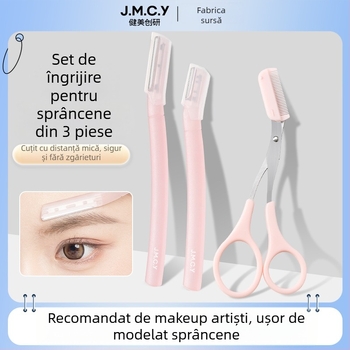 Set pentru sprânene: cuțit pentru sprânene din oțel inoxidabil și foarfele de machiaj, marca Bodybuilding Research, etichetă privată licențiată