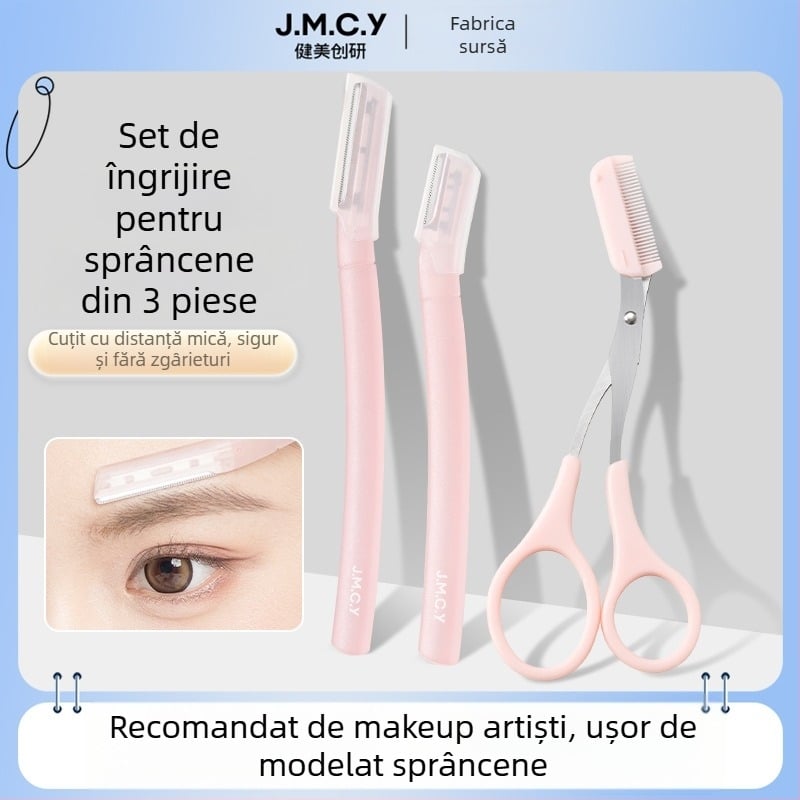 Set pentru sprânene: cuțit pentru sprânene din oțel inoxidabil și foarfele de machiaj, marca Bodybuilding Research, etichetă privată licențiată