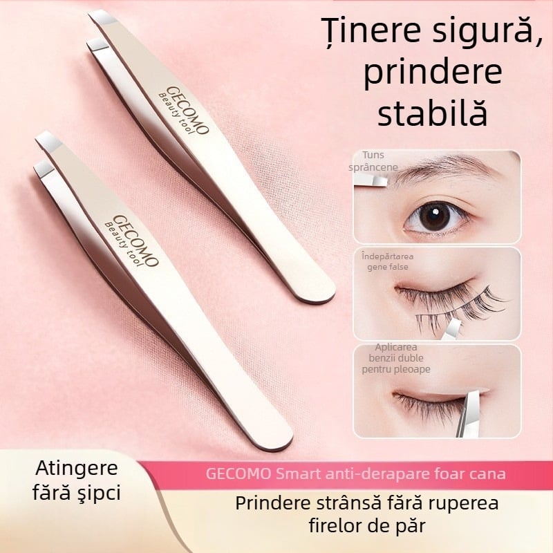 Clip pentru sprâncene din oțel inoxidabil, cu priză anti-derapantă și vârfuri plate oblice — Gecomo/Gemeng, origine Guangzhou