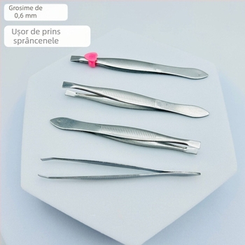 Set de 12 clipsuri pentru sprânene din oțel inoxidabil, vârf plat