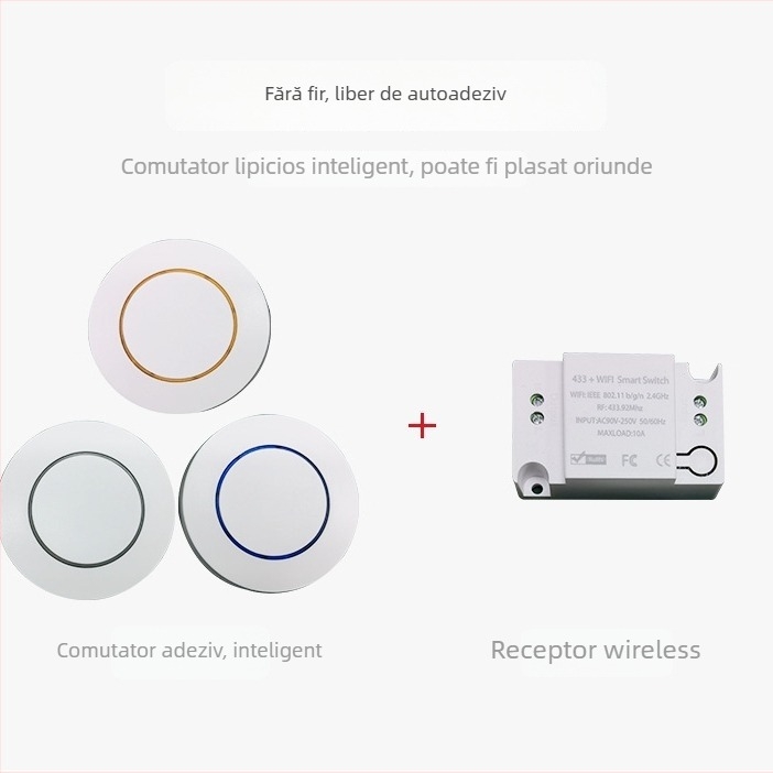 Comutator wireless inteligent cu temporizator și control dual, control RF433 și aplicație mobilă, 90-265V, 10A