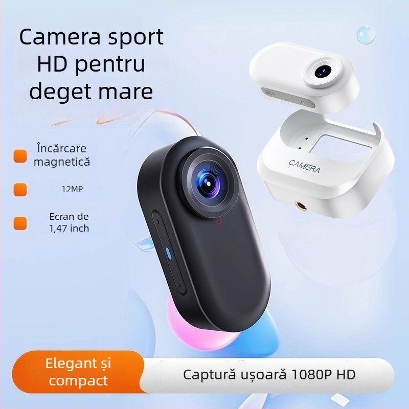Cameră pentru deget sport cu încărcare magnetică, înregistrare HD în timpul mersului, stocare TF card, ecran LCD de 1 inch