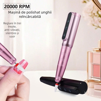 Grinder portabil pentru unghii, îndepărtarea pielii moarte, design stil pix, corp din plastic și oțel inoxidabil, baterie 1200mAh