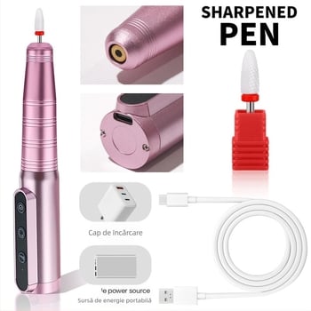 Grinder portabil pentru unghii, îndepărtarea pielii moarte, design stil pix, corp din plastic și oțel inoxidabil, baterie 1200mAh