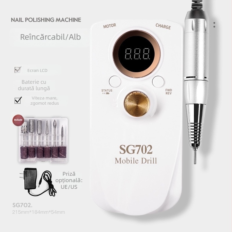 Freza pentru unghii de înaltă viteză, instrument profesional pentru eliminarea pielii moarte și lustruire, 35000 rpm, corp din plastic și oțel inoxidabil, 20 bucăți per cutie