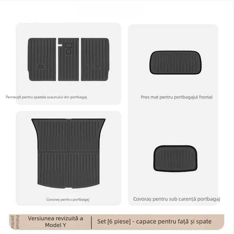 Covorașe portbagaj Tesla Model Y – față și spate, TPE, montaj cu adeziv
