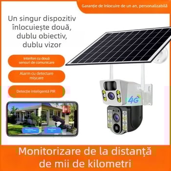 Cameră solară de exterior cu consum redus, rezoluție 3MP/2K, iluminare minimă 0.005 lux, acces de la distanță prin aplicația mobilă