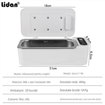 Lidan T-90 aparat multifuncțional de curățare cu ultrasunete pentru unelte de manichiură, cu curățare cu ultrasunete la înaltă frecvență și cutie UV dezinfectare