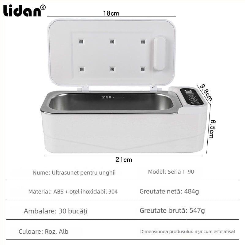 Lidan T-90 aparat multifuncțional de curățare cu ultrasunete pentru unelte de manichiură, cu curățare cu ultrasunete la înaltă frecvență și cutie UV dezinfectare