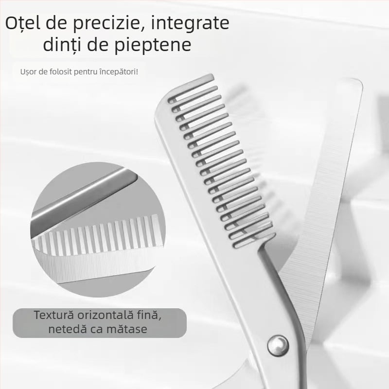 Foarfec pentru sprâncene cu pieptene — două într-unul, oțel inoxidabil turnat prin die-cast, anti-zgâriere, 35,7 g