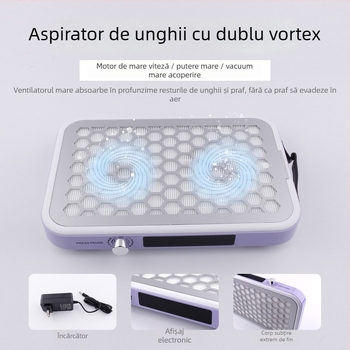 Colector de praf pentru manichiură, ultra-subțire, silențios, cu două roți și aspirație puternică, oțel inoxidabil, 1012 g