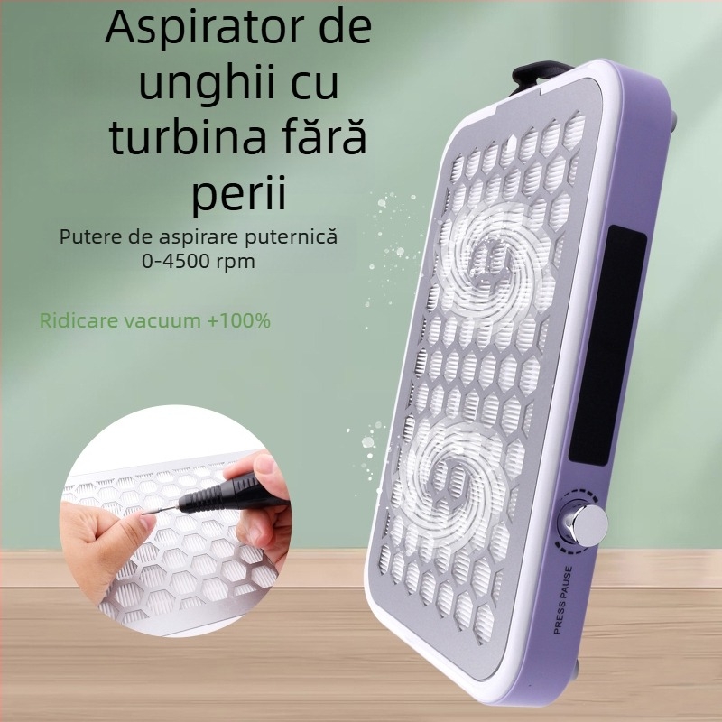 Colector de praf pentru manichiură, ultra-subțire, silențios, cu două roți și aspirație puternică, oțel inoxidabil, 1012 g