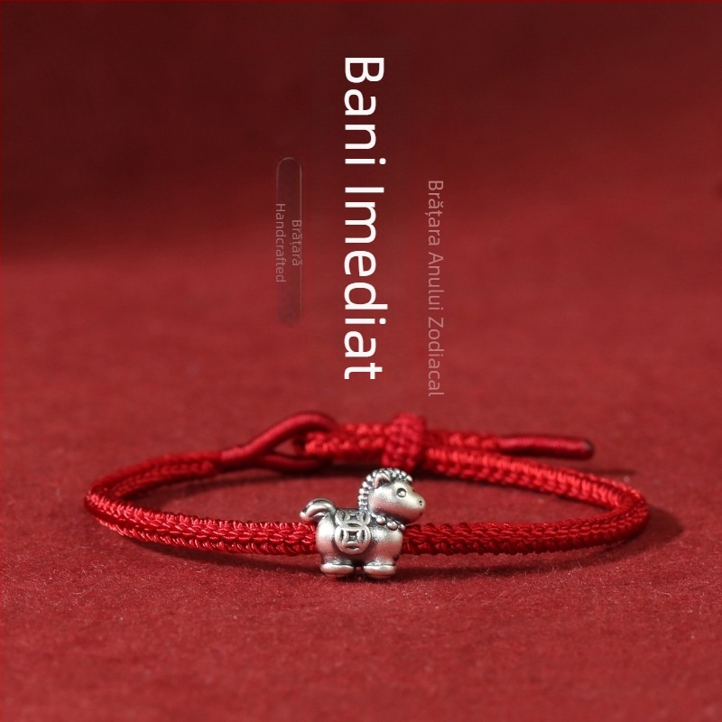 Brățară din șnur, zodia cal, țesută manual, iarna 2025