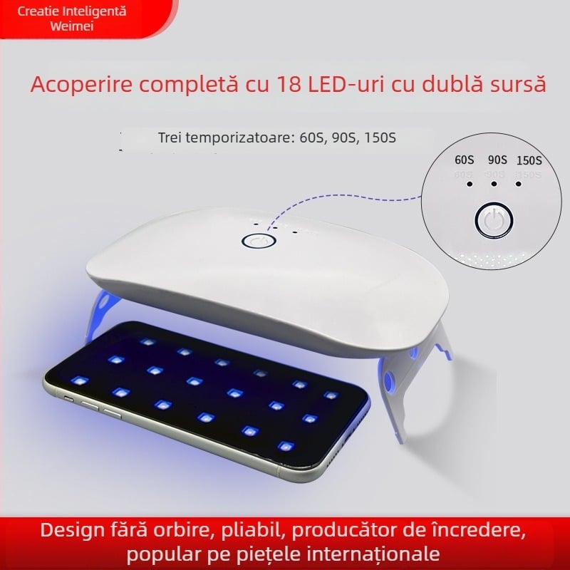 Lampa USB pentru unghii, cu 18 lămpi, sursă de lumină duală, lampă UV de polimerizare, timp de polimerizare de 120 de secunde