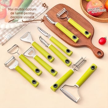 Un instrument de bucătărie multifuncțional: răzuitor și curățător pentru fructe și legume, două în una, Platinum, oțel inoxidabil 420/304+410, mâner PP