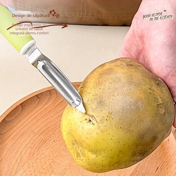 Un instrument de bucătărie multifuncțional: răzuitor și curățător pentru fructe și legume, două în una, Platinum, oțel inoxidabil 420/304+410, mâner PP