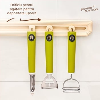 Un instrument de bucătărie multifuncțional: răzuitor și curățător pentru fructe și legume, două în una, Platinum, oțel inoxidabil 420/304+410, mâner PP