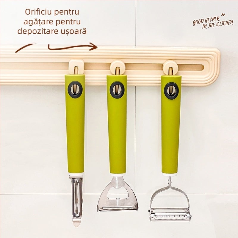 Un instrument de bucătărie multifuncțional: răzuitor și curățător pentru fructe și legume, două în una, Platinum, oțel inoxidabil 420/304+410, mâner PP