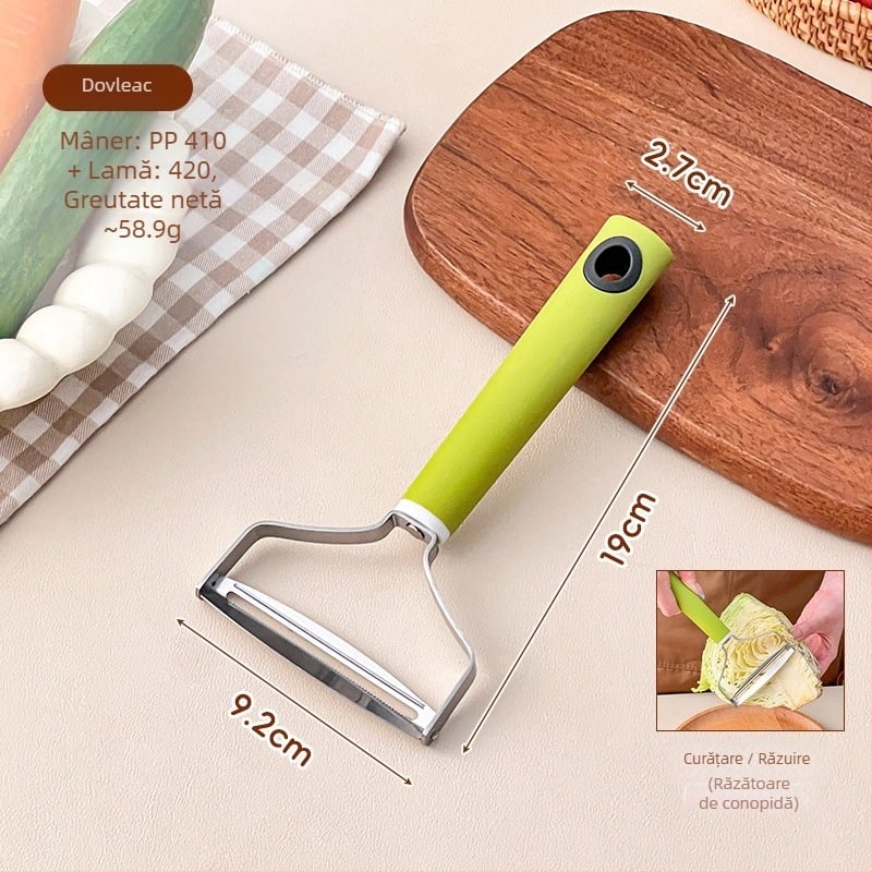 Un instrument de bucătărie multifuncțional: răzuitor și curățător pentru fructe și legume, două în una, Platinum, oțel inoxidabil 420/304+410, mâner PP