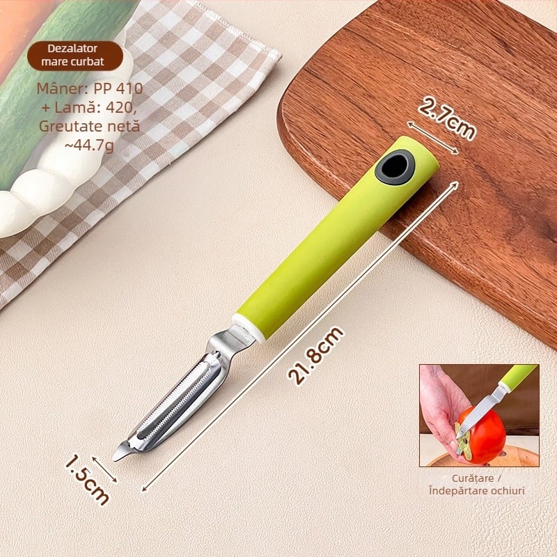 Un instrument de bucătărie multifuncțional: răzuitor și curățător pentru fructe și legume, două în una, Platinum, oțel inoxidabil 420/304+410, mâner PP