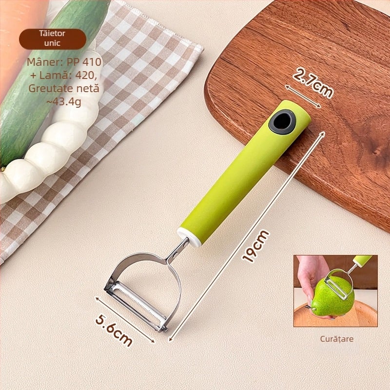 Un instrument de bucătărie multifuncțional: răzuitor și curățător pentru fructe și legume, două în una, Platinum, oțel inoxidabil 420/304+410, mâner PP