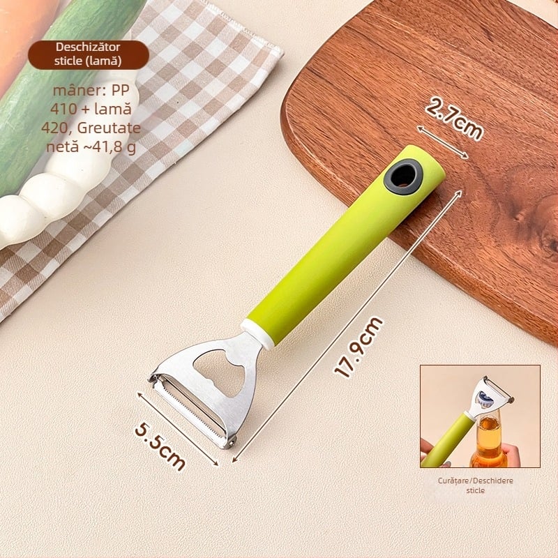 Un instrument de bucătărie multifuncțional: răzuitor și curățător pentru fructe și legume, două în una, Platinum, oțel inoxidabil 420/304+410, mâner PP