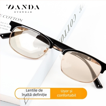 Ochelari de lectura cu lentile fotochromice și protecție împotriva luminii albastre, lentile policarbonat, cadru full-frame pătrat, ramă TR+metal