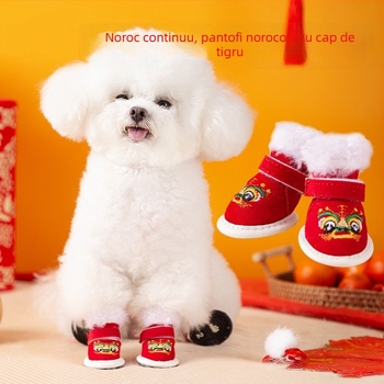 Pantofi pentru câini de talie mică – calzi, talpă moale, antiderapante, stil chinezesc