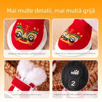 Pantofi pentru câini de talie mică – calzi, talpă moale, antiderapante, stil chinezesc