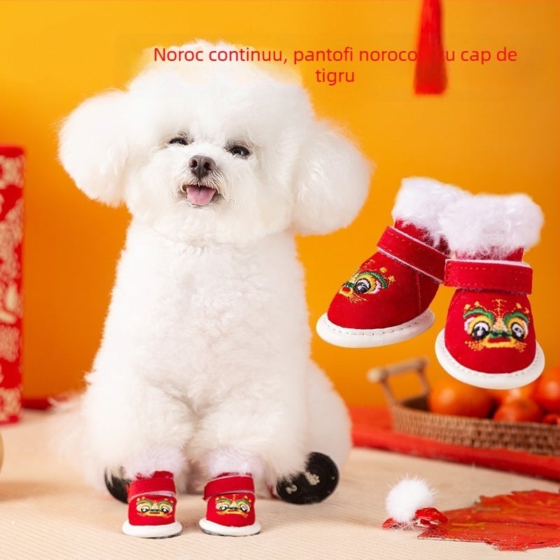 Pantofi pentru câini de talie mică – calzi, talpă moale, antiderapante, stil chinezesc