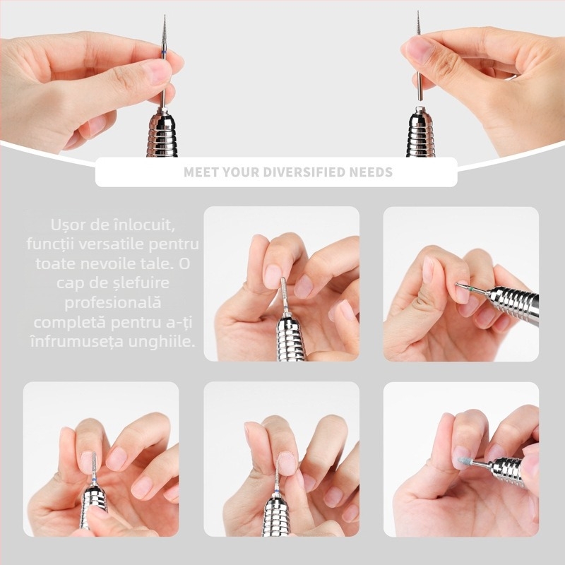 Set de capete pentru polisare unghii din oțel wolfram – Myano, set de unelte pentru îngrijirea unghiilor