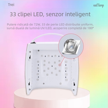 Lampă de unghii BY60, 220W, portabilă, cu sursă dublă de lumină, uscare rapidă