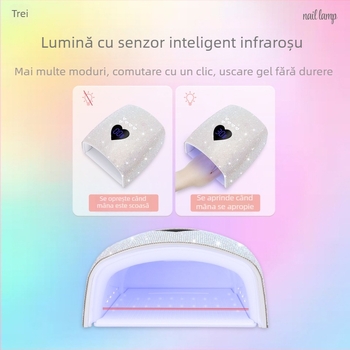 Lampă de unghii BY60, 220W, portabilă, cu sursă dublă de lumină, uscare rapidă