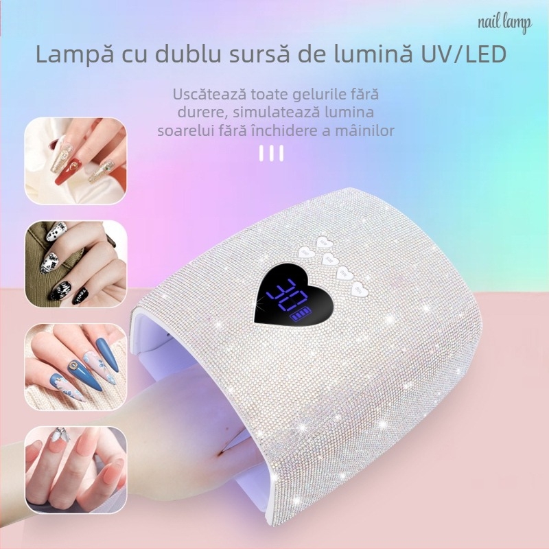 Lampă de unghii BY60, 220W, portabilă, cu sursă dublă de lumină, uscare rapidă