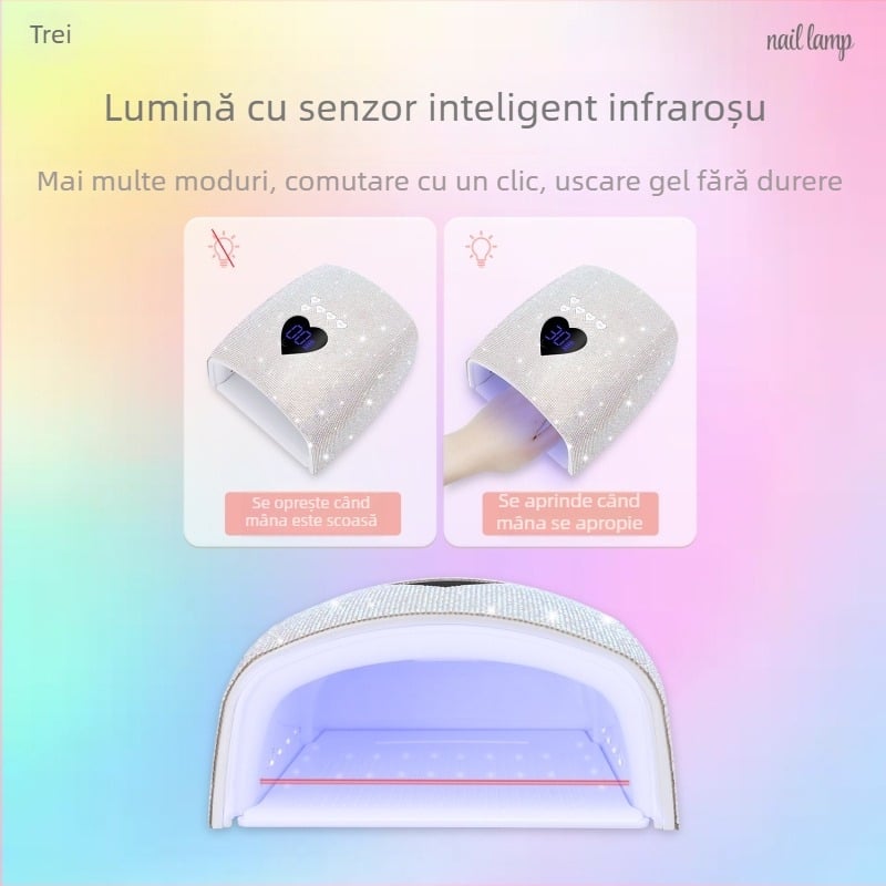 Lampă de unghii BY60, 220W, portabilă, cu sursă dublă de lumină, uscare rapidă