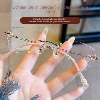 Ochelari de citit fără ramă pentru femei, lentile din rășină, anti-lumină albastră, stil rotund, toamnă 2024